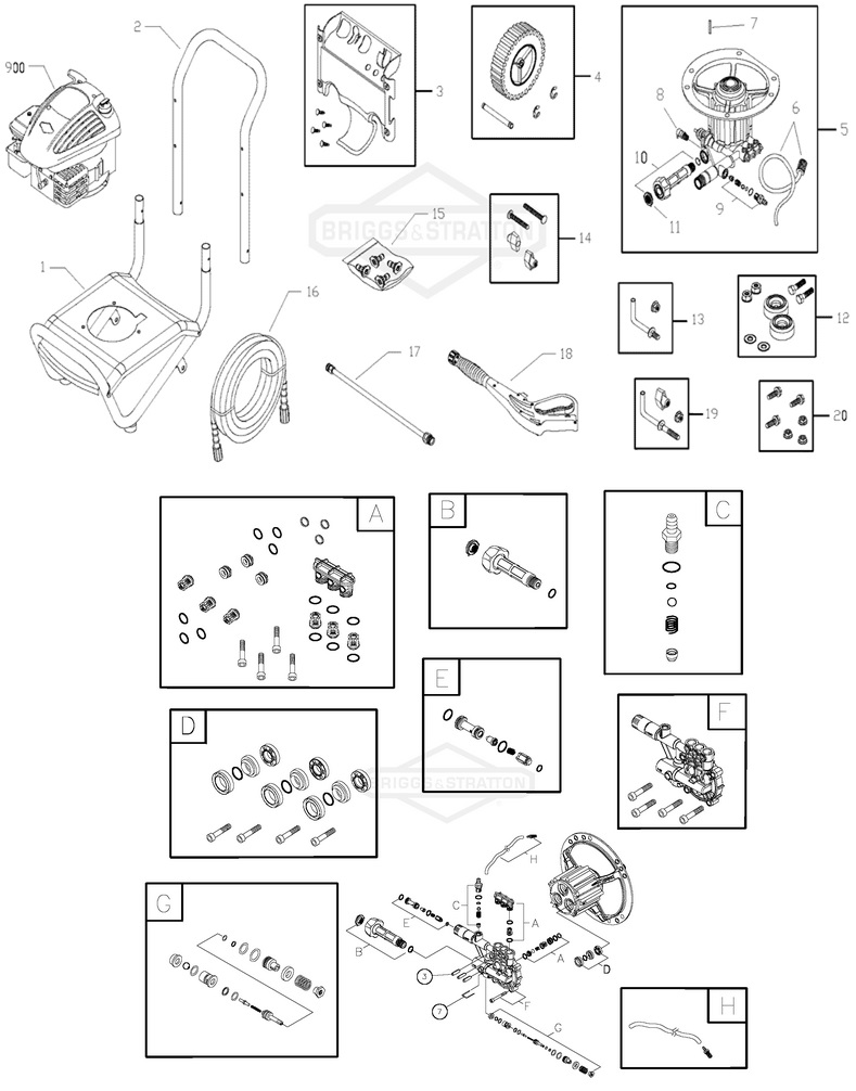 Briggs & Stratton pressure washer model 020289 replacement parts, pump breakdown, repair kits, owners manual and upgrade pump.